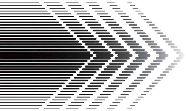 角が丸いボーダー柄でできたグラデーションがかった右向きの矢印のハーフトーン