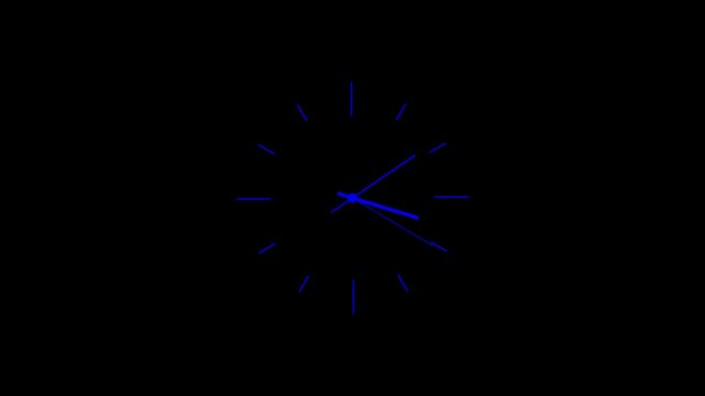 A blue clock face on a black background