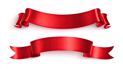 Two flowing red satin ribbons with highlights and shadows