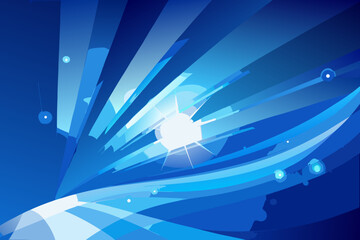 A vibrant blue vector graphic illustration with a radiant sun and dynamic lines