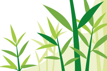 A minimalist vector illustration of bamboo stalks and leaves in various shades of green on a white background