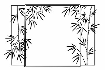 A minimalist bamboo leaf design element with a rectangular frame and transparent background