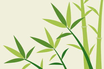 A minimalist vector graphic illustration of bamboo stalks and leaves on a pale background