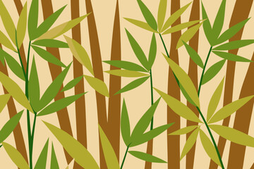 A vibrant illustration of bamboo stalks and leaves in a flat, minimalist design style