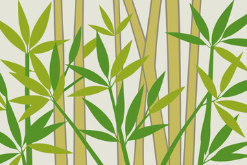 A minimalist vector illustration of bamboo stalks and leaves on a neutral background