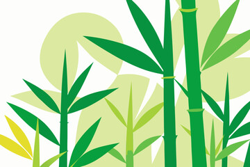 A vibrant illustration of bamboo stalks and leaves in a minimalist green and yellow design