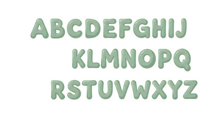 Fototapeta premium Whimsical cartoon alphabet with rounded, pastel green letters on a white background, perfect for educational design.