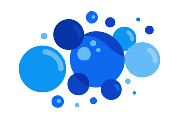 A vector graphic illustration of blue bubbles of various sizes on a white background