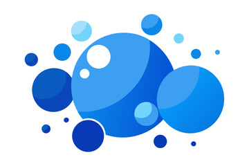 A vector graphic illustration of blue bubbles of various sizes on a white background