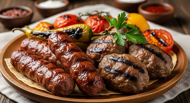 Ultra-High Quality Bulgarian Kebapche & Kyufte Platter &ndash; Authentic Balkan Grilled Meat Photography