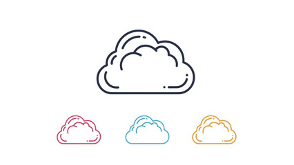 Set of cloud icons in various colors and line styles representing weather conditions or cloud computing technology.