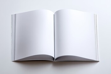 Open, blank book with crisp white pages, ready for content