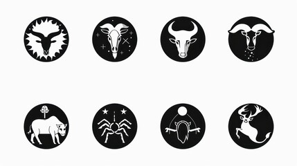Zodiac symbol collection black and white design for astrology concepts