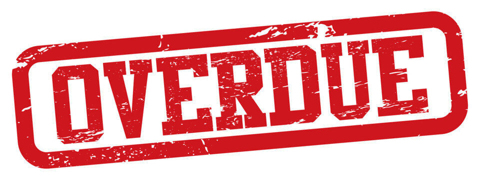 Red overdue text rubber stamp. PNG