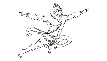 Fototapeta premium One continuous line illustration of an Lord Hanuman isolated on white background.