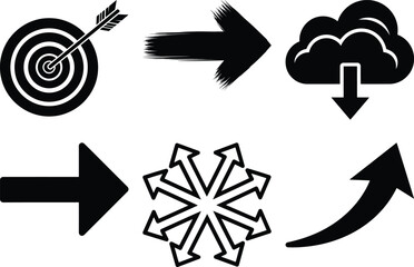 A collection of arrows and symbols representing various actions and elements Vector