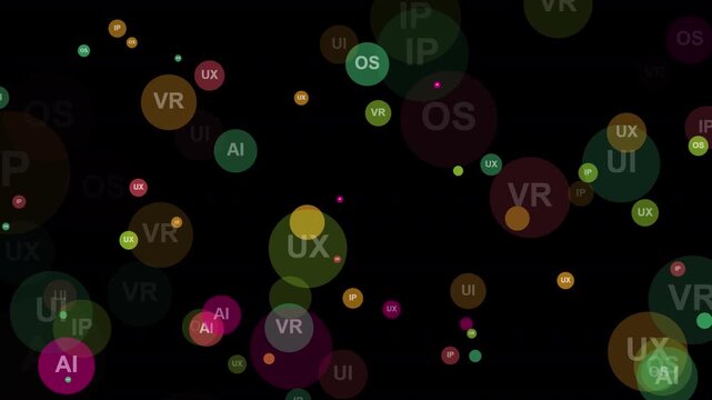 A colorful array of technology buzzwords on a overlay transparent background