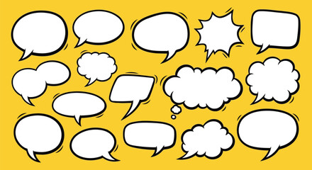 Blank white dialog balloons set on bright yellow background © Husmath