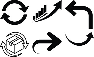 A collection of various directional and rotational arrows indicating movement and flow Vector