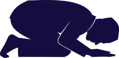 Silhouette of a person bowing down in deep prayer or prostration.
