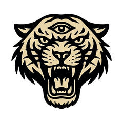 Fototapeta premium Tiger Head Vector Illustration – Fierce Wild Animal Mascot Logo Design