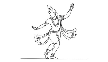 Obraz premium One continuous line illustration of an Lord Krishna isolated on white background.