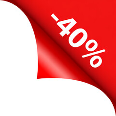 Discount label with 40 percent off isolated on white background