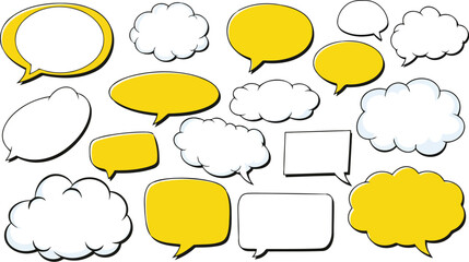Comic book pop art style speech bubbles with yellow shadows