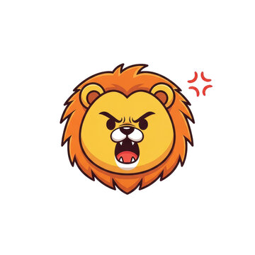 Angry lion head cartoon illustration with a roaring expression and red anger symbols, depicting a fierce and aggressive animal character. isolated PNG with Transparent Background