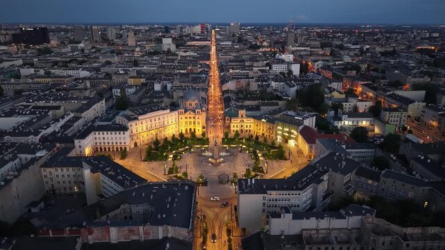 The city of Ł&oacute;dź - view of Freedom Square. Lodz, Poland.