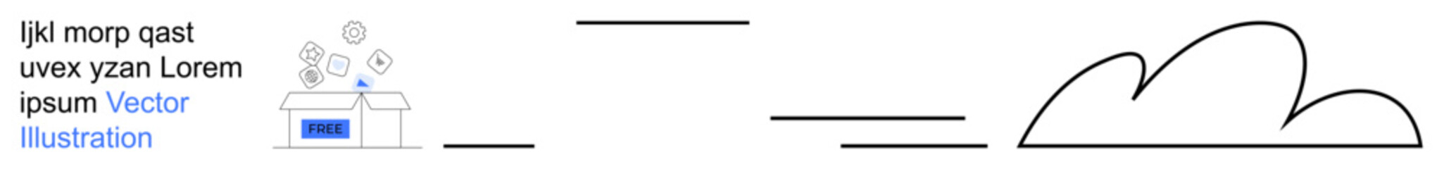 Cloud computing, data storage, web services, digital transformation, minimal design, and online technology. Abstract cloud shape with text and small digital icons. Cloud computing and data storage