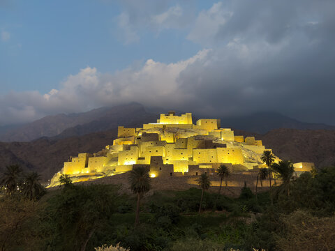Night view at Thee Ain Heritage Village (Dhee Ayn), Al‑Baha, Saudi Arabia