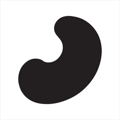 Black Silhouette of Curved Cashew Nut on White Background