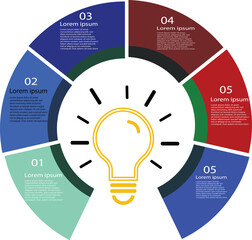 Circular Infographic with Lightbulb Icon and 6 Steps Business Concept