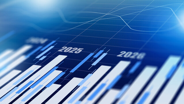 Data visualization shows trends and projections for years 2025 and 2026 in market analysis