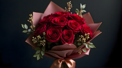 Abstract Red Flower Arrangement with Ribbon and Wrap