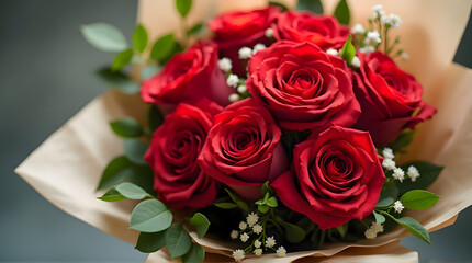 Romantic Red Rose Arrangement in Kraft Paper