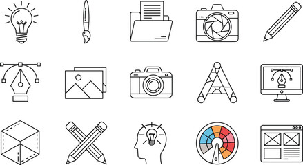 Graphic design and creative tools line icons set, illustration photography typography and branding symbols collection vector © Liton Roy