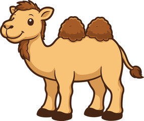 Fototapeta premium Cute Cartoon Camel Standing Side View Vector Illustration