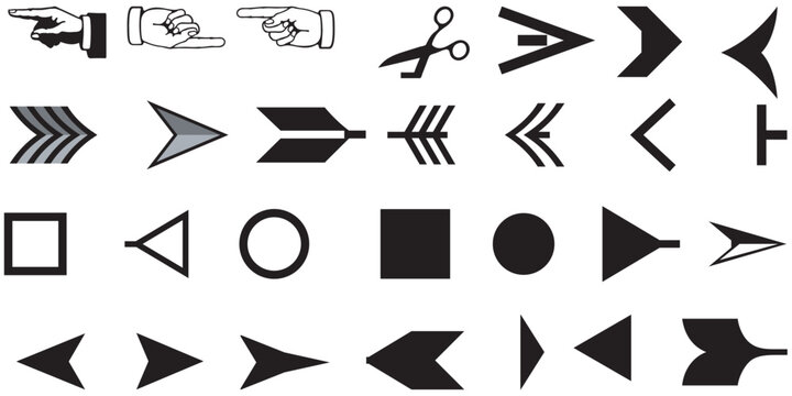 Various directional arrows hand gestures scissors and geometric shapes eps 10
