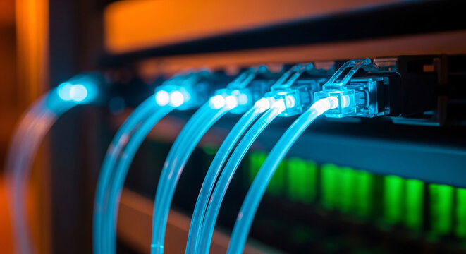 Internet Service Provider Fiber optic cables with futuristic and high tech appearance