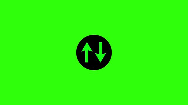 Swipe Up and down arrow icon. Two Lane highway street sign icon isolated on black background.Up-down arrow loading seamless loop into alfa channel.