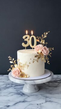Elegant Birthday Cake With Number Thirty Candles