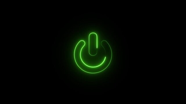  power reset button sign animation Neon glowing power button icon animated.Red Neon power reset button sign animation.