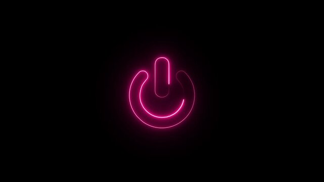  power reset button sign animation Neon glowing power button icon animated.Red Neon power reset button sign animation.