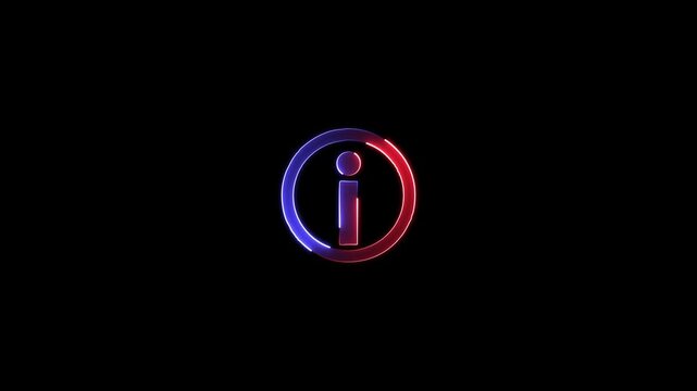 Neon information sign animation icon glowing help desk info web neon sign circle icon sign symbol.