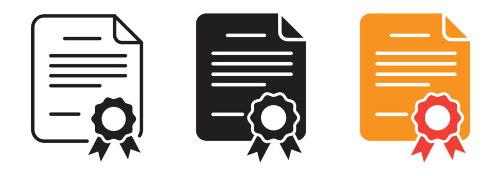 Collection of certificate and diploma icons with seals representing achievement and official documents