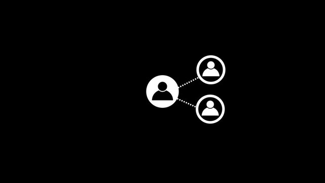 Network connection person icon isolated on black background. Social media connection concept sign animation. 