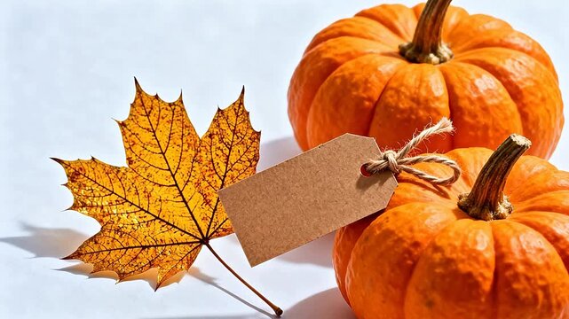 Pumpkins and autumn leaf with tag