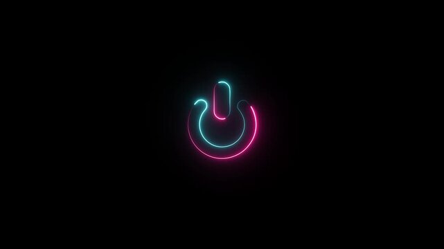 Neon power reset button sign animation. The appearance of neon symbol power neon glowing power button icon. 